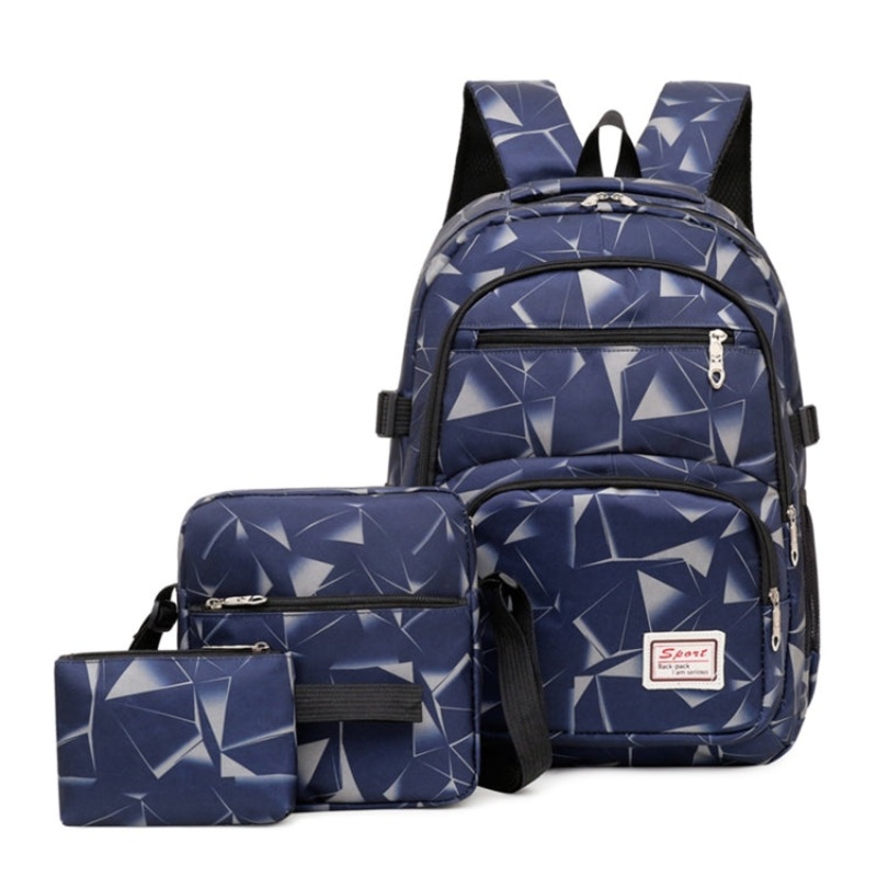 Diamond Print 3 in 1 Canvas Backpack Shoulder Bag Student Schoolbag (Grey)
