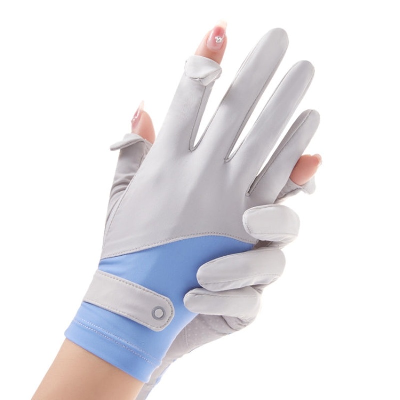 FSN02 1pair UV Resistant Ice Silk Breathable Cool Non-Slip Cycling Driving Thin Gloves Free Code(Blue White)