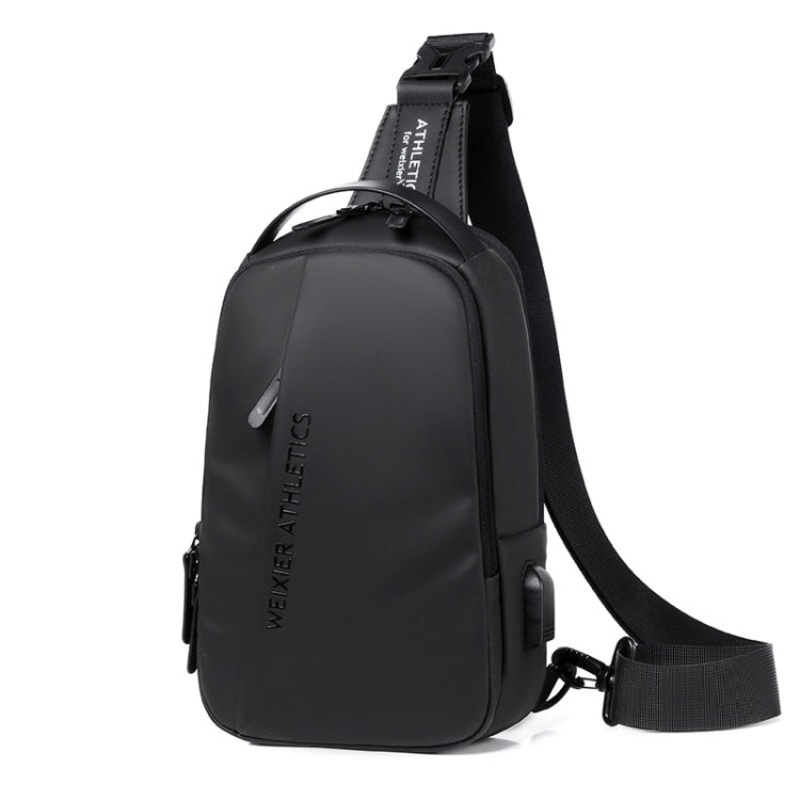 Men Chest Bag Crossbody Casual Small Bag Shoulder Bag External USB Port (Black)