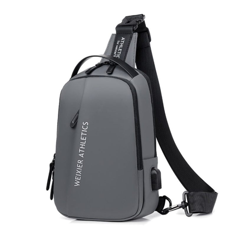 Men Chest Bag Crossbody Casual Small Bag Shoulder Bag External USB Port (Grey)
