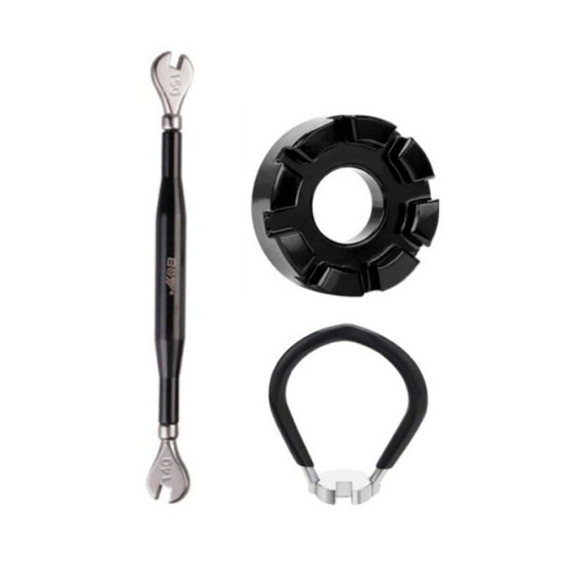 Spoke Wrench+Black 8 Port+Wrench Chrome Molybdenum Steel Mountain Bike Spoke Wrench Set