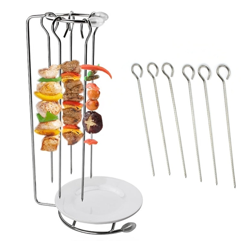 Stainless Steel Kebab Barbecue Hanging Rack with 6 Skewers String Incense Stand (Thick Stitches)