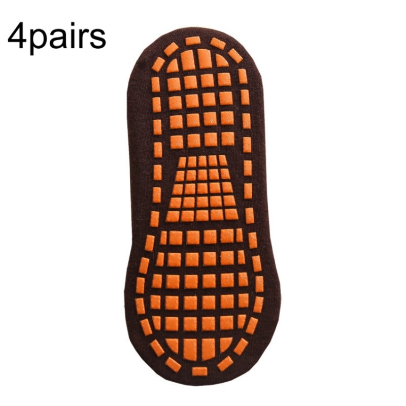 4 Pairs Trampoline Socks Dotted Rubber Non-Slip Floor Socks Yoga Socks, Size: 1-5 Years Old (Coffee)