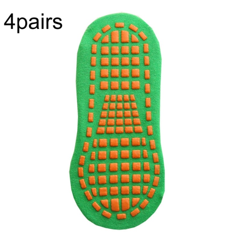 4 Pairs Trampoline Socks Dotted Rubber Non-Slip Floor Socks Yoga Socks Size 5-12 Years Old Grass Green