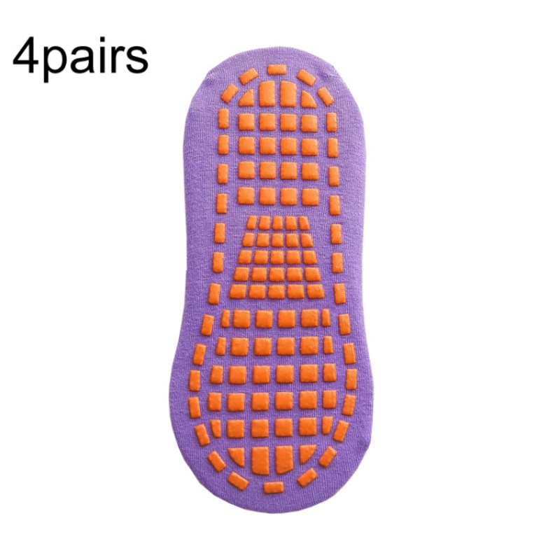 4 Pairs Trampoline Socks Dotted Rubber Non-slip Yoga Socks, Size:  1-5 Years Old (Medium Purple)
