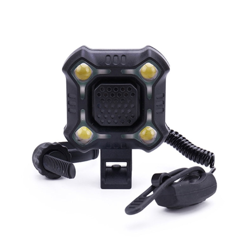 Bicycle Horn 140db Bell 4 Lamp Cycling Light 5 Sounds Alarm Black