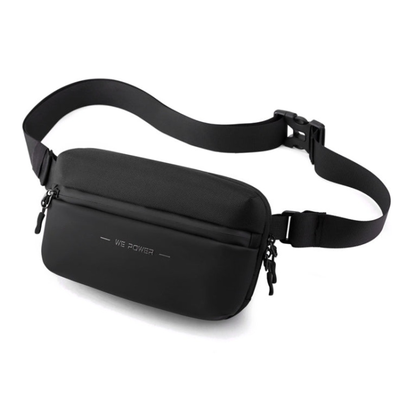 Men Outdoor Travel Chest Shoulder Bag Minimalist Waist Bag (Black)