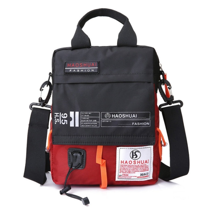 Men Waterproof Handheld Crossbody Bag Outdoor Cloth Bag (Brick Red)