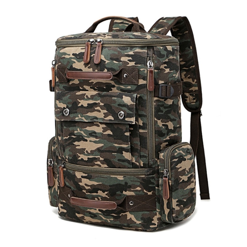 Travel Canvas Large Capacity Computer Backpack (Green Camouflage)