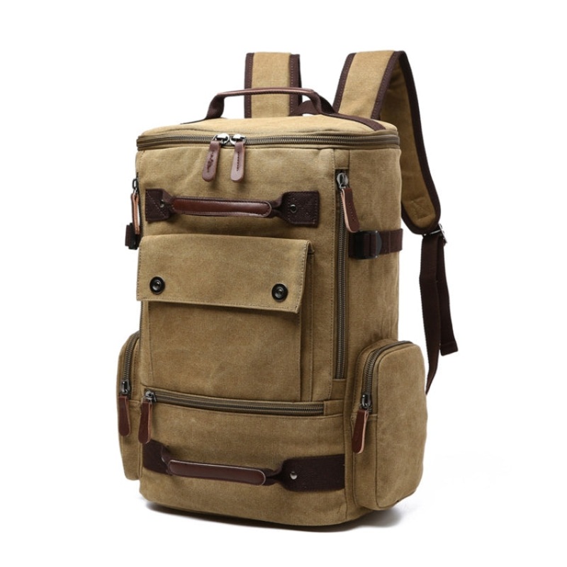 Travel Canvas Large Capacity Computer Backpack-Khaki (khaki)