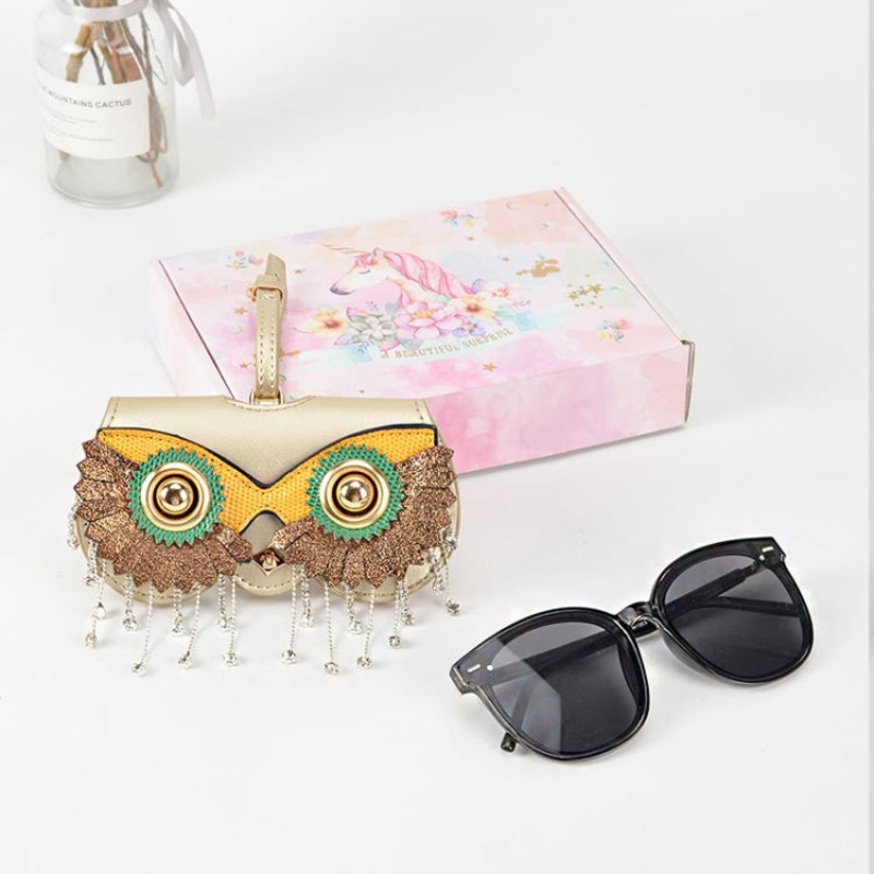 Cute Quirky PU Sunglasses Case Portable Glasses Bag with Hanging Buckle, Color: Diamond Flower Ring Gold