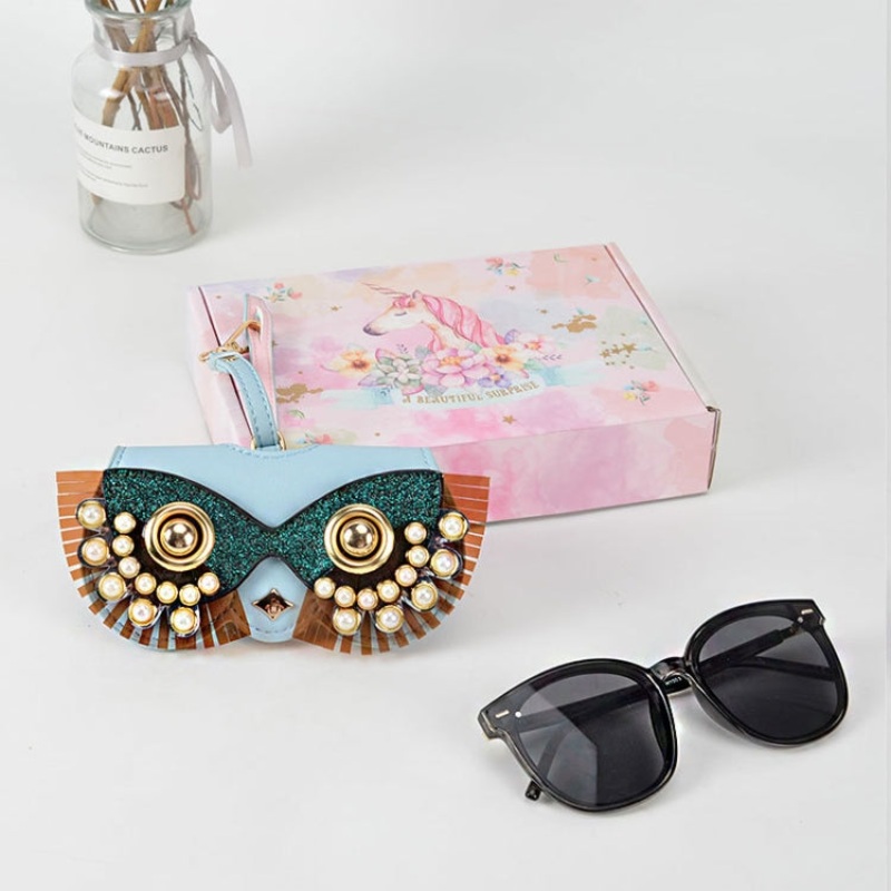 Cute Quirky PU Sunglasses Case Portable Glasses Bag with Hanging Buckle, Color: Pearl Sapphire  Blue