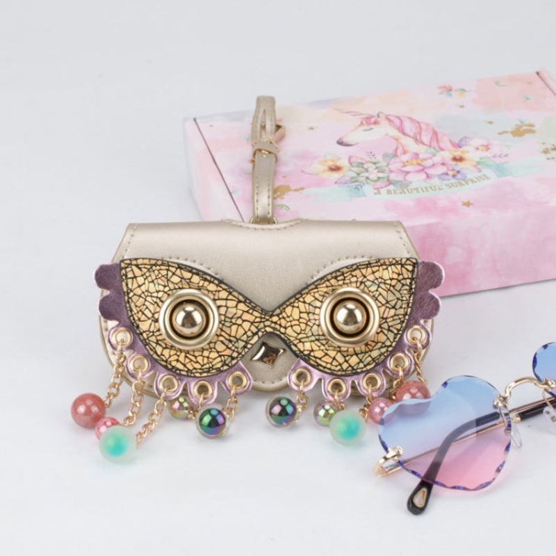 Cute Quirky PU Sunglasses Case Portable Glasses Bag with Hanging Buckle, Color: Ryusu Gold