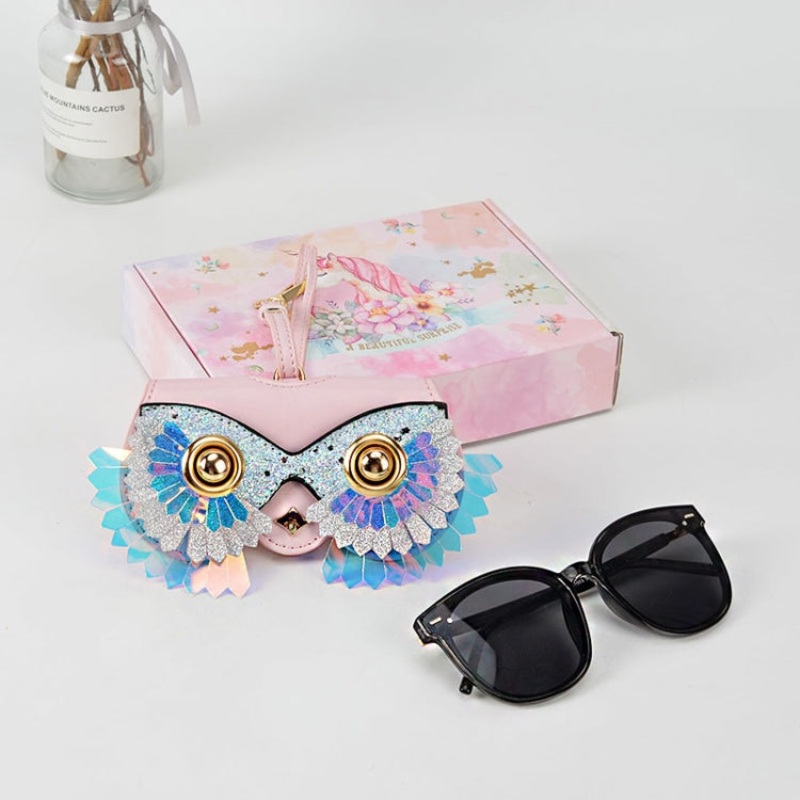 Cute Quirky PU Sunglasses Case Portable Glasses Bag with Hanging Buckle, Color:  Sequenant Flower Ring Pink
