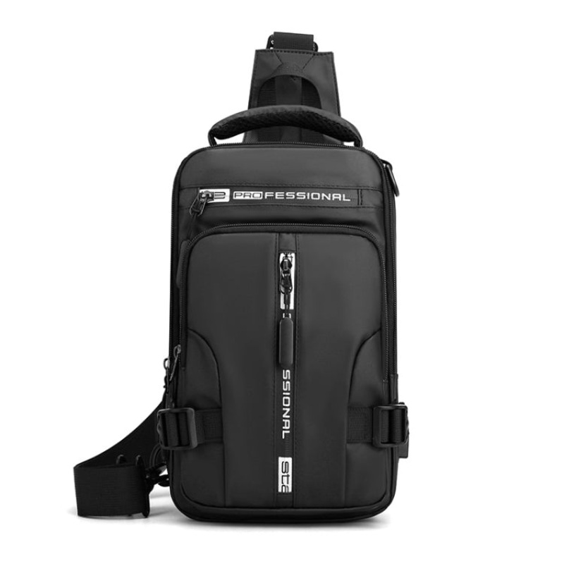 Men Multifunctional Chest Bag Messenger Shoulder Casual (Black)