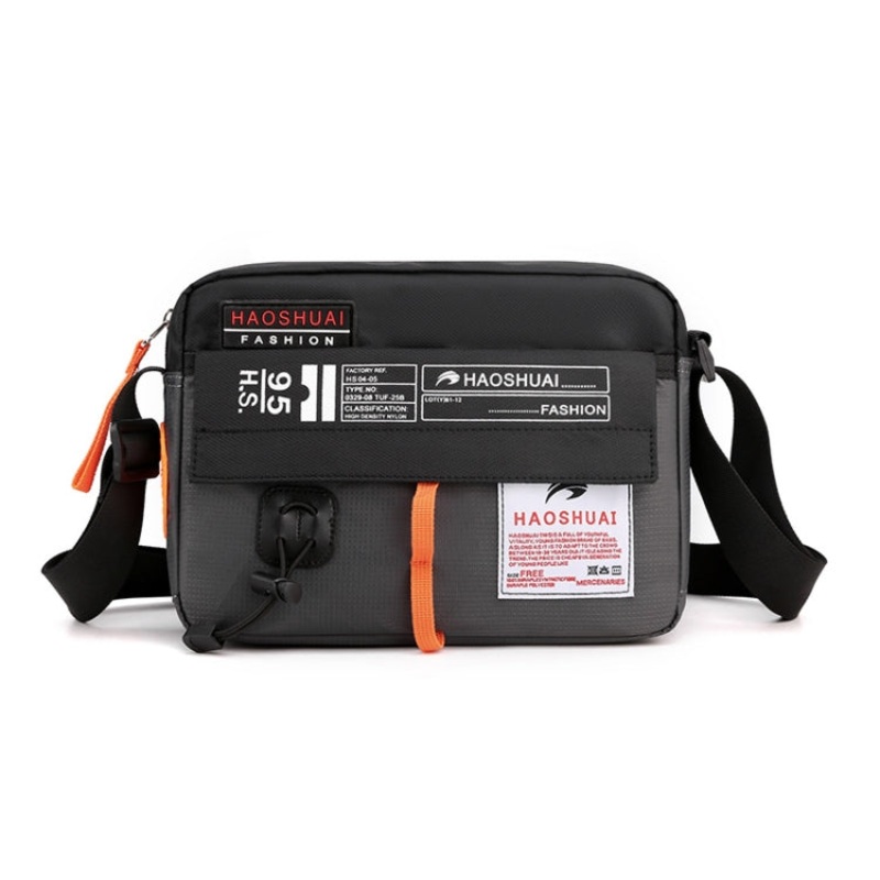Sports Leisure Men Outdoor Waterproof Nylon Shoulder Bag Grey (Large)