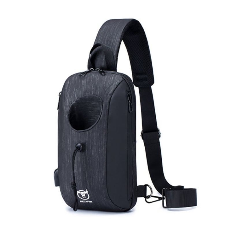Large Capacity Crossbody Waterproof Chest Bag with USB Charging Hole (White)