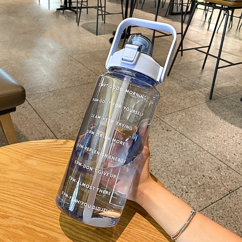 Large Capacity Outdoor Sports Water Bottle with Straw (Blue)