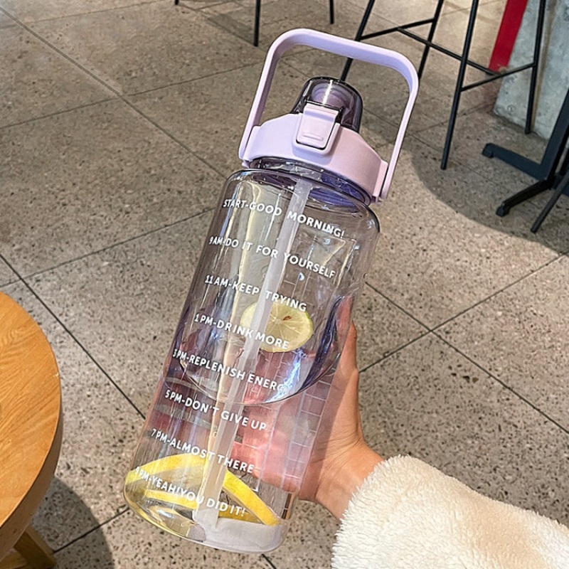 Large Capacity Outdoor Sports Water Bottle with Straw for Exercise and Travel (Purple)