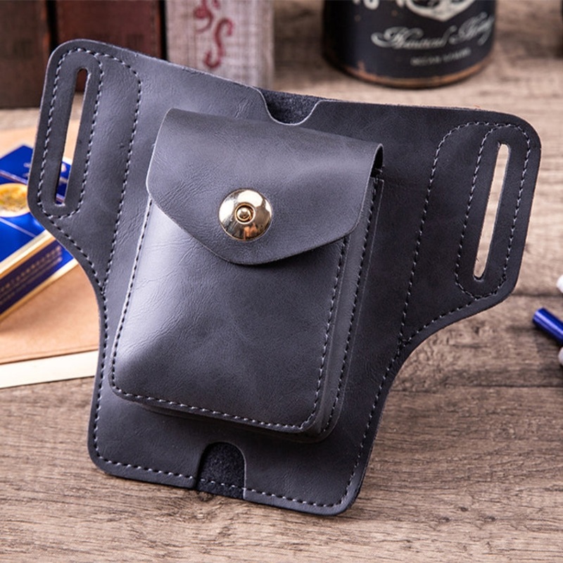 3 in 1 Lighter Phone Cigarette Box Storage Waist Bag (Crazy Horse Black)
