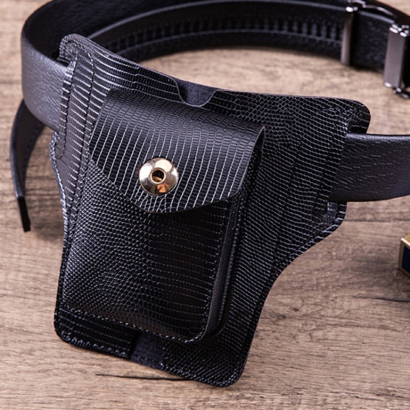 3 In 1 Lighter Phone Cigarette Box Storage Waist Bags (Black Lizard Pattern)