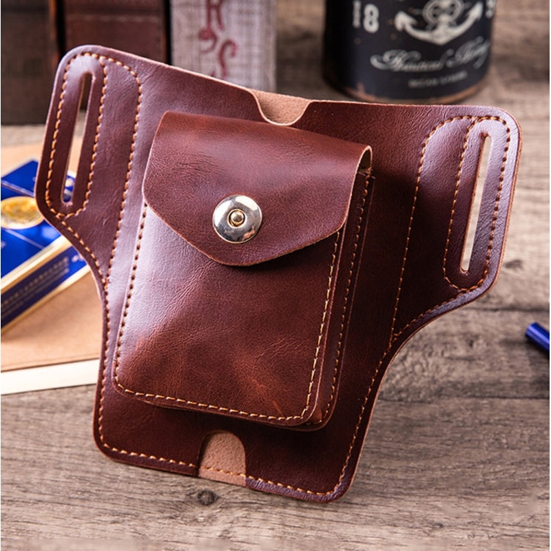 3 In 1 Lighter Phone Cigarette Box Storage Waist Bags (Crazy Horse Coffee)