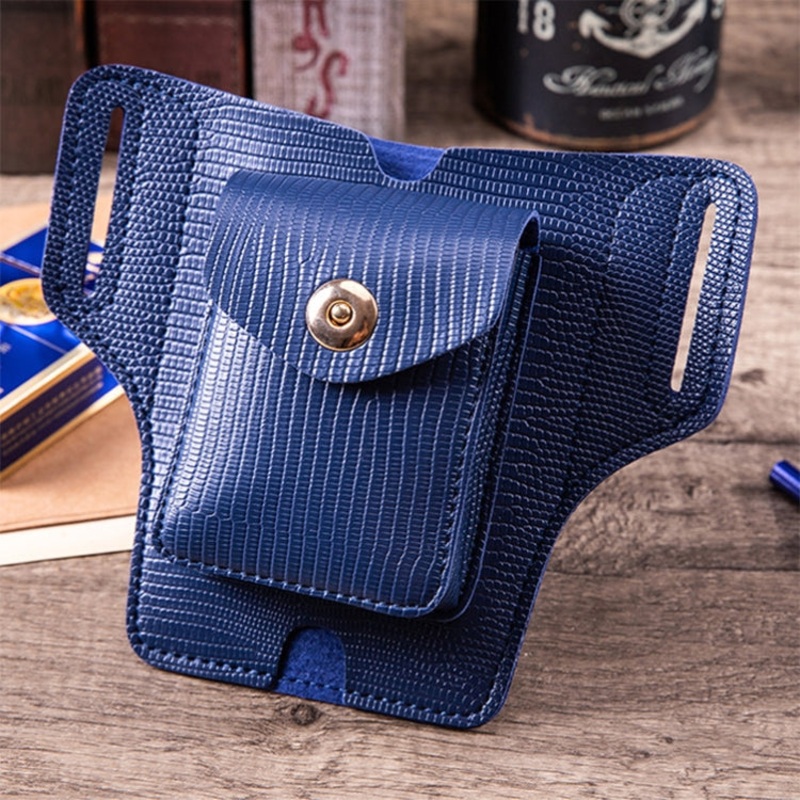 3 In 1 Lighter Phone Cigarette Box Storage Waist Bags (Lizard Pattern Blue)
