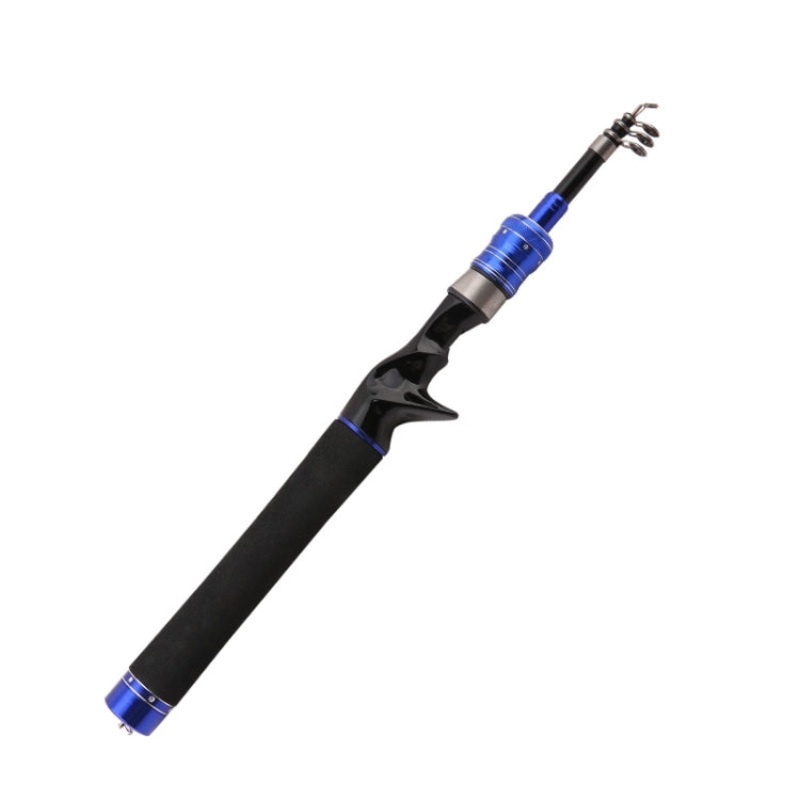 Telescopic Lure Rod Mini Fishing Rod Portable Fishing Tackle, Length: 2.4m(Blue Curved Handle)