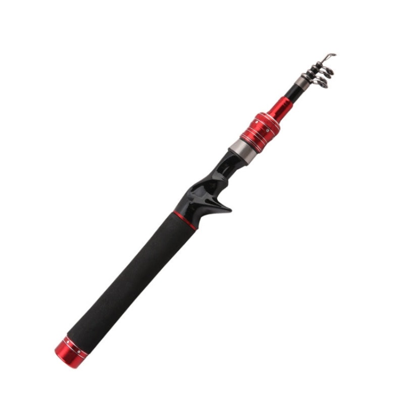 Telescopic Lure Rod Mini Fishing Rod Portable Fishing Tackle, Length: 2.4m(Red Curved Handle)