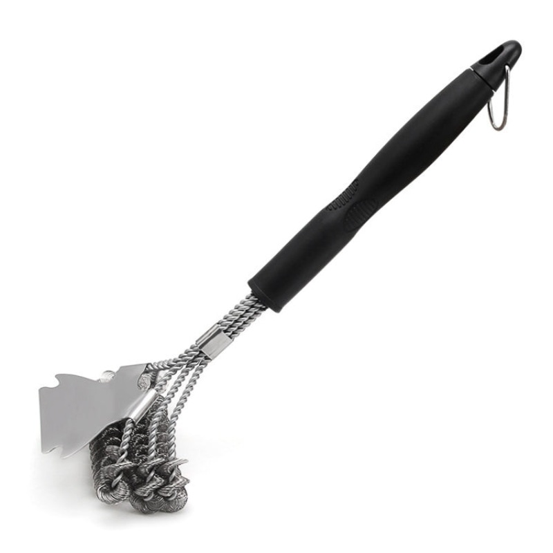 Three-Headed Shovel-Type Spring Brush BBQ Grill Mesh Wire Brush (Black)