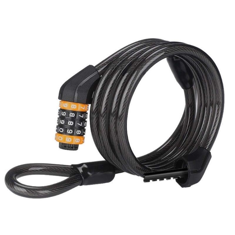 Bicycle Anti-Theft Cable Combination Lock 2M Length with Buckle Rope (Black)