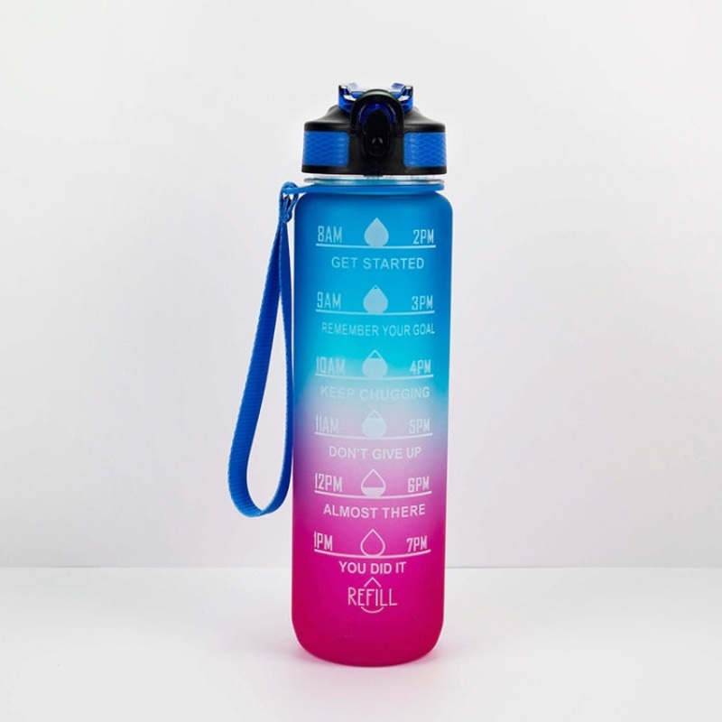 Gradient Space Cup Sports Bottle Bounce Lid Straw Cup (Blue and Red Gradient) 1000ml