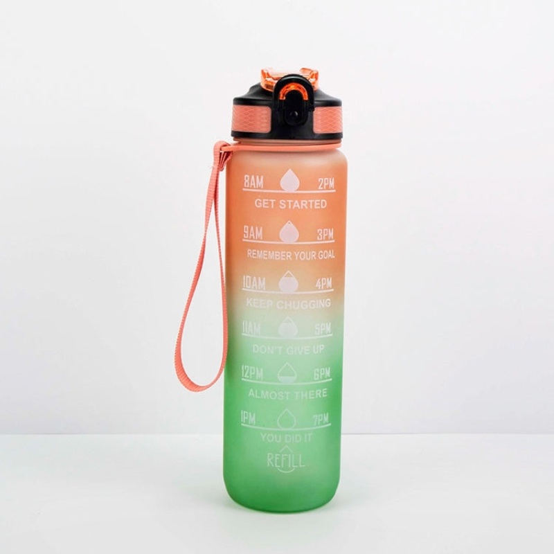 Gradient Space Cup Sports Bottle Bounce Lid Straw Cup (Orange-Green Gradient, 1000ml)