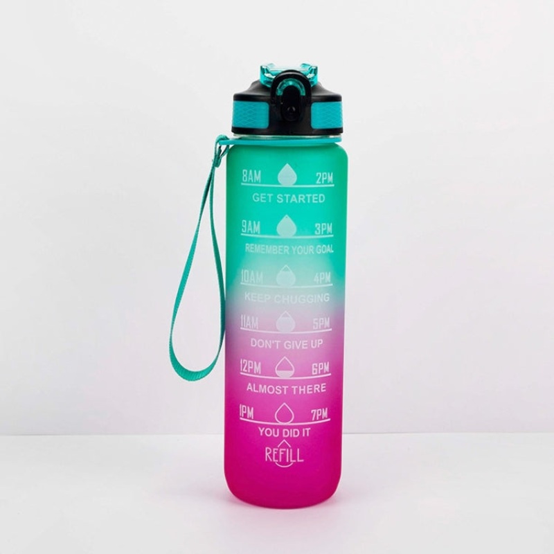 Gradient Space Cup Sports Bottle with Bounce Lid and Straw Cup (Green Red Gradient) - 1000ml