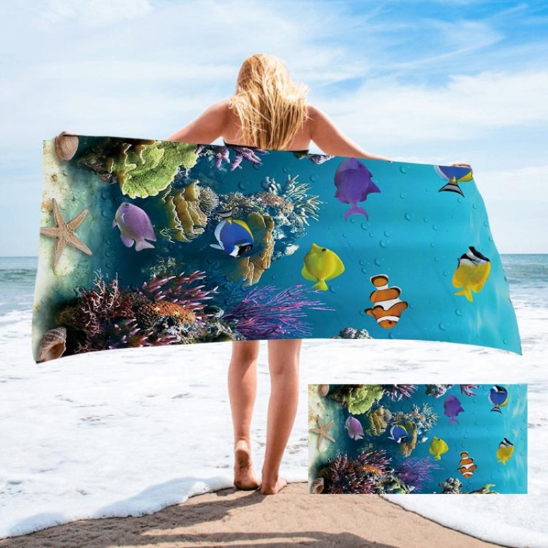 Seaside Portable Microfiber Beach Swim Printed Bath Towel 130x80cm(Fish)