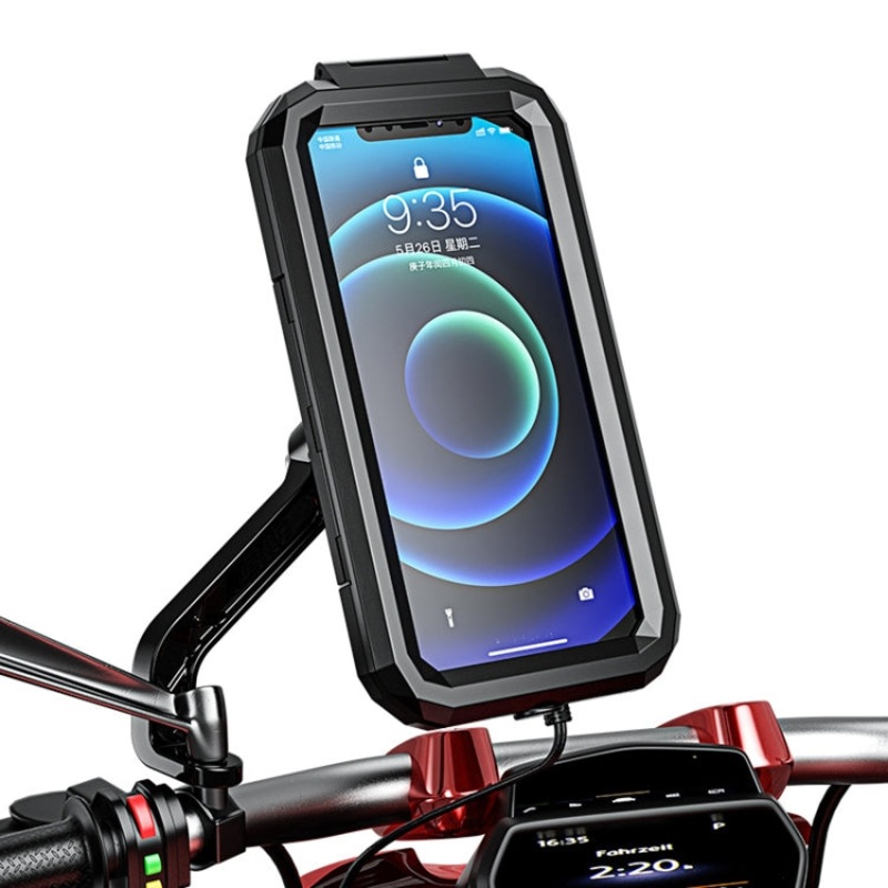 Waterproof Bicycle Motorcycle Rearview Mirror Phone Holder with Touch Screen Box (Large)