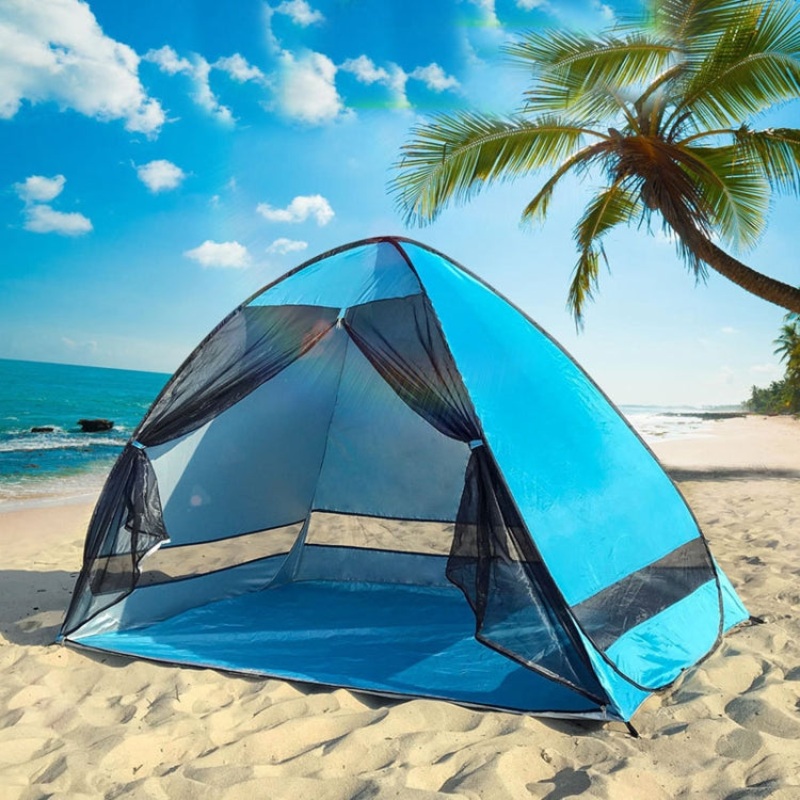Automatic Pop Up Door Curtain Beach Sunshade Tent (Light Blue)