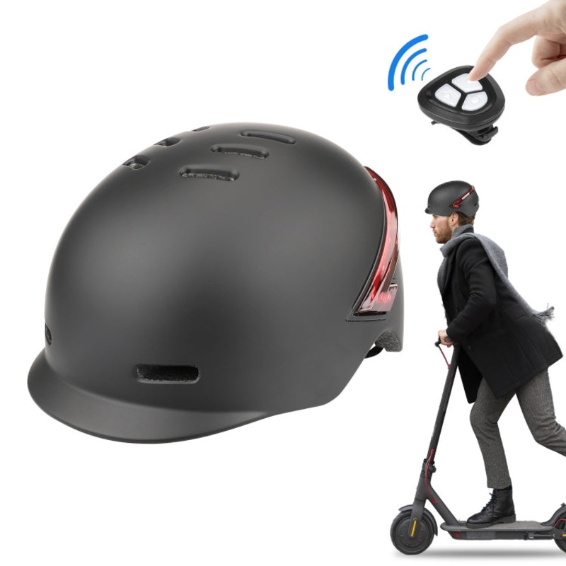 Ultralight Cycling Bicycle Helmet with Warning Light Remote Control (Black)