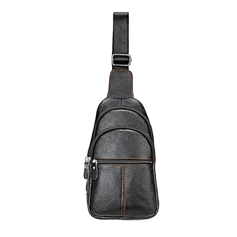 Casual Genuine Leather Crossbody Chest Bag for Men and Women (Black)