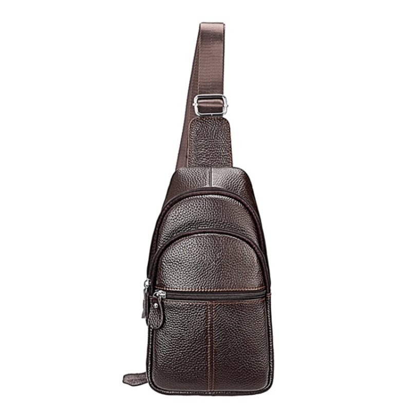 Casual Genuine Leather Crossbody Chest Bag for Men Women (Coffee)