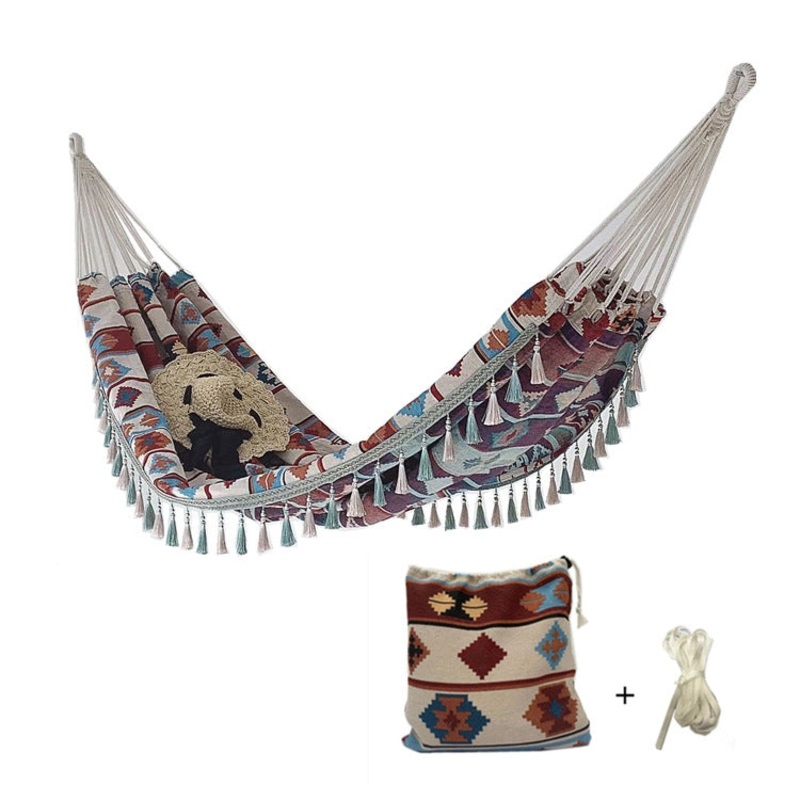 Jacquard Canvas Double Plus Hammock Outdoor Indoor Tassel Hammock (705)