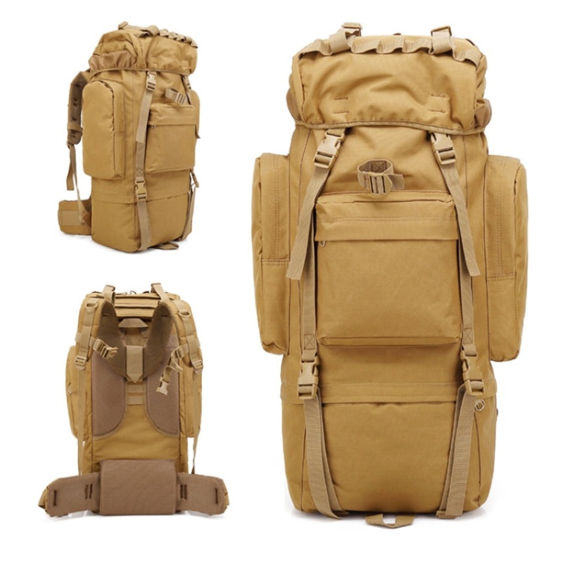 Large Capacity Waterproof Outdoor Travel Camping Hiking Backpack Khaki (65L)