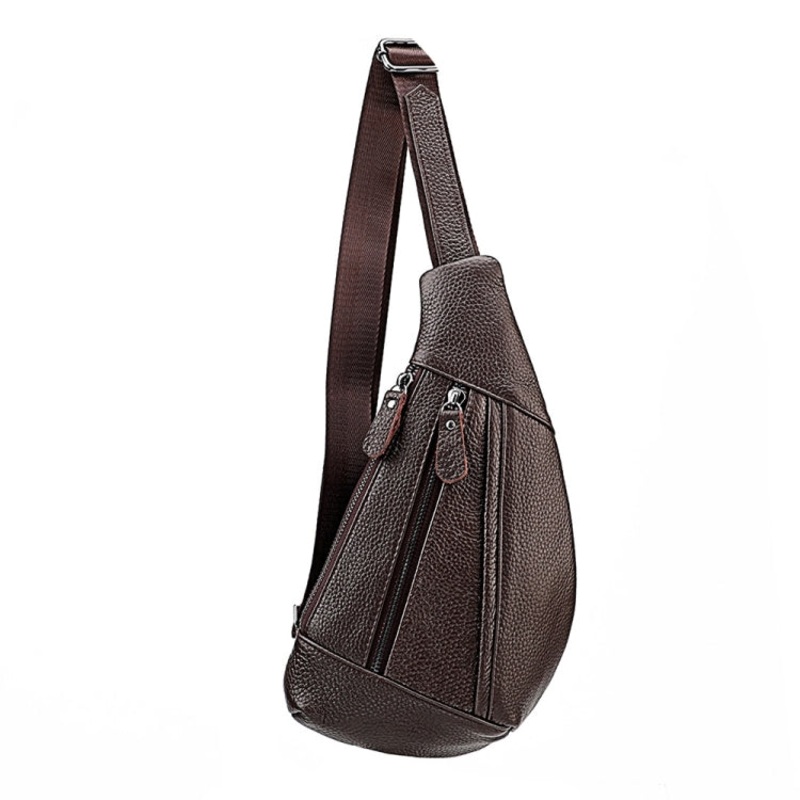 Litchi Texture Leather Crossbody Chest Bag for Men (Coffee)