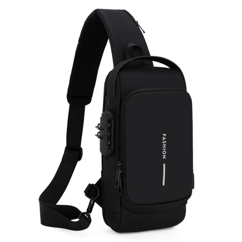 Men Waterproof Anti-theft Chest Bag Black (Multifunctional, Password Protected)