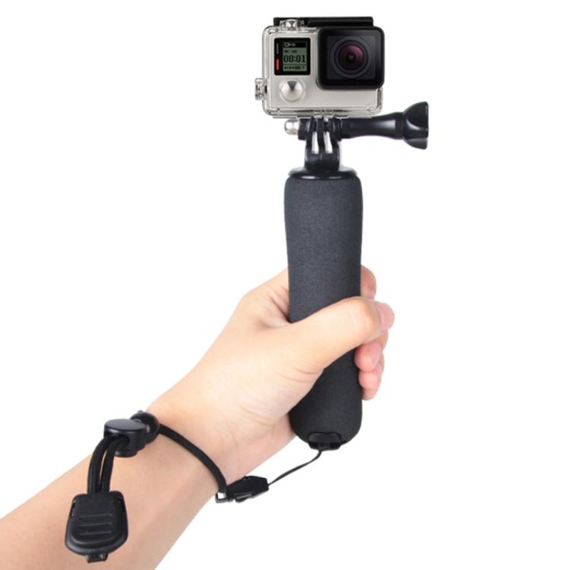 Bobber Floating Handle Grip with Adjustable Anti-lost Strap for GoPro, Insta360, DJI and Other Action Cameras (Black)