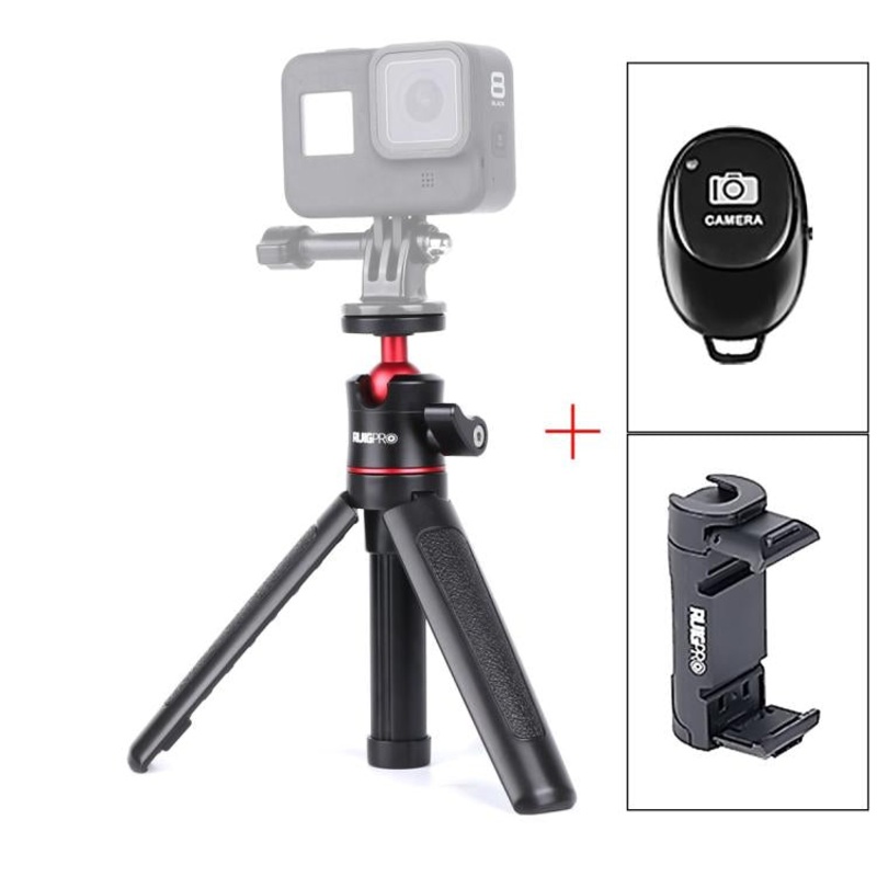 RUIGPRO Multi-functional Foldable Tripod Holder Selfie Monopod Stick with Ball Head & Phone Clamp & Bluetooth Remote Control for GoPro, Insta360, DJI and Other Action Cameras (Black)