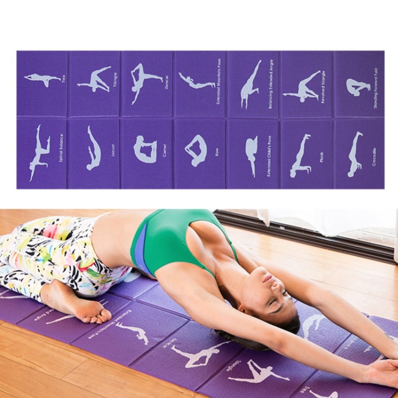 Portable Travel Thick Fold Yoga Mat Student Nap Mat 8mm Thickness (Purple Print)