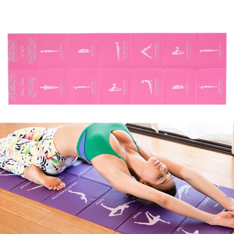 Portable Travel Thick Fold Yoga Pad Nnap Mat 5mm Thickness (Light Rose Red Print)