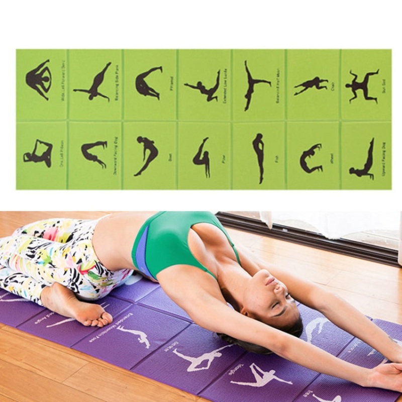 Travel Thick Fold Yoga Pad Student Nnap Mat 8mm (Grass Green Print)