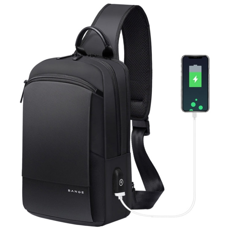 Waterproof Men Oxford Cloth Crossbody Chest Bag with USB Port (Black) 30 x 19 x 13cm